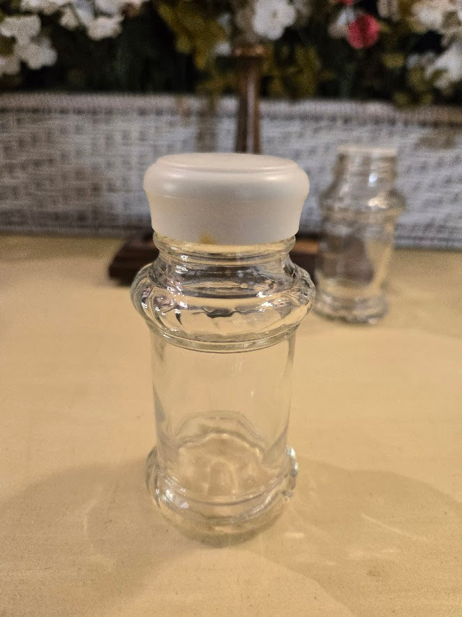 Vintage Glass Salt & Pepper Shakers with Wooden Holder – Rustic Farmhouse Kitchen Set