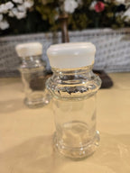 Vintage Glass Salt & Pepper Shakers with Wooden Holder – Rustic Farmhouse Kitchen Set