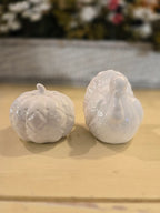 White Ceramic Pumpkin & Turkey Salt and Pepper Shaker Set – Fall Harvest / Thanksgiving Table Décor