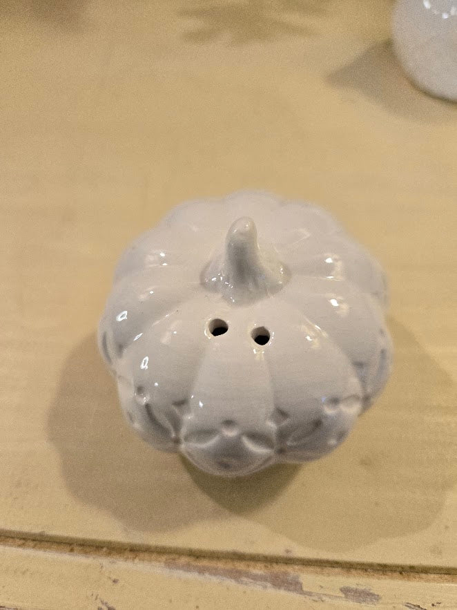 White Ceramic Pumpkin & Turkey Salt and Pepper Shaker Set – Fall Harvest / Thanksgiving Table Décor