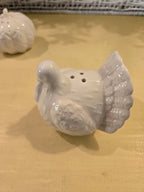 White Ceramic Pumpkin & Turkey Salt and Pepper Shaker Set – Fall Harvest / Thanksgiving Table Décor