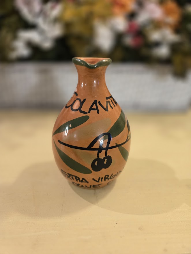 Colavita Extra Virgin Olive Oil Ceramic Cruet Bottle – Hand-Painted Terracotta Pitcher