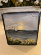 Hand-Painted Lighthouse Glass Candle Holder – Nautical Coastal Tealight Décor