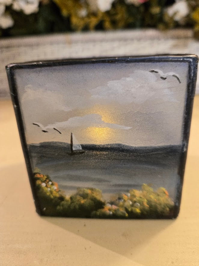 Hand-Painted Lighthouse Glass Candle Holder – Nautical Coastal Tealight Décor