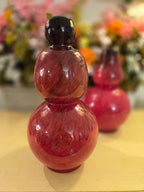 Vintage Ruby Red Blown Glass Double-Gourd Vases – Set of 2