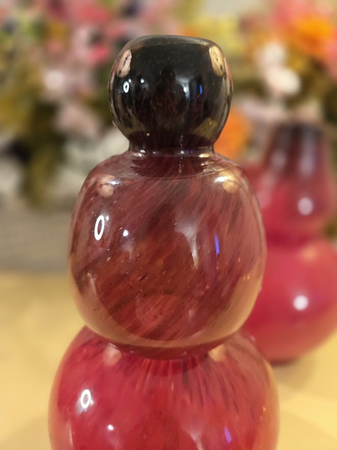Vintage Ruby Red Blown Glass Double-Gourd Vases – Set of 2