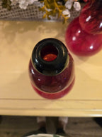 Vintage Ruby Red Blown Glass Double-Gourd Vases – Set of 2