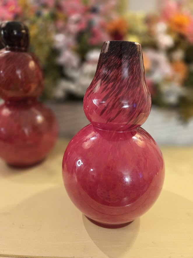Vintage Ruby Red Blown Glass Double-Gourd Vases – Set of 2