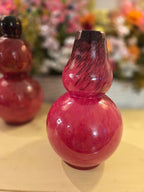 Vintage Ruby Red Blown Glass Double-Gourd Vases – Set of 2