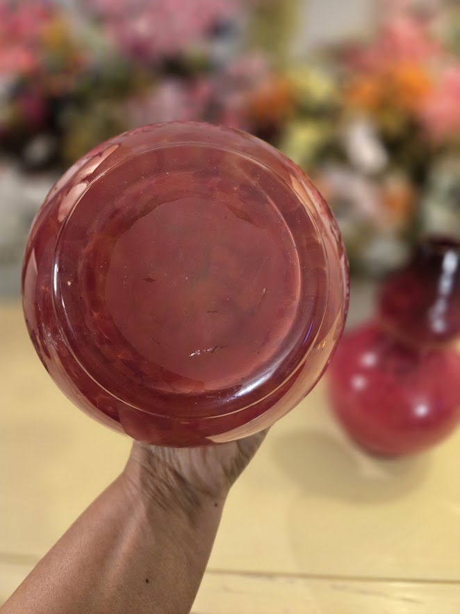 Vintage Ruby Red Blown Glass Double-Gourd Vases – Set of 2