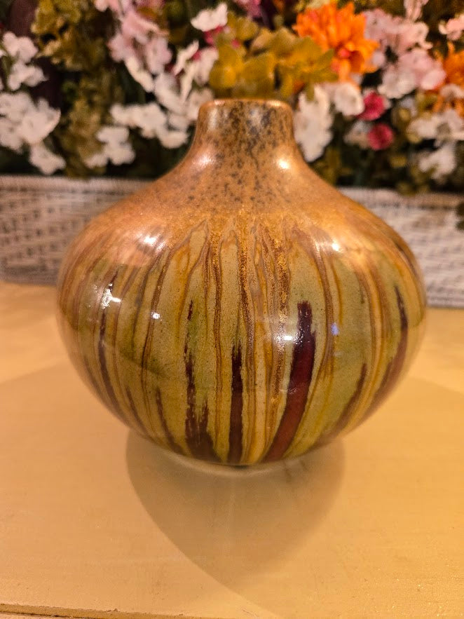 Vintage Studio Art Pottery Vase – Drip Glaze Brown & Gold Tones