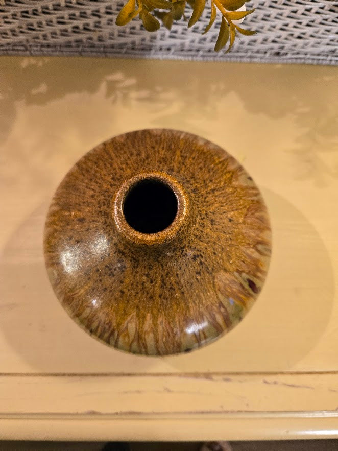 Vintage Studio Art Pottery Vase – Drip Glaze Brown & Gold Tones