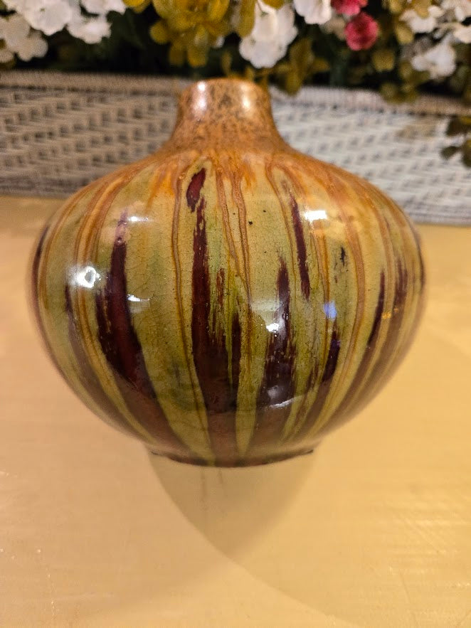 Vintage Studio Art Pottery Vase – Drip Glaze Brown & Gold Tones