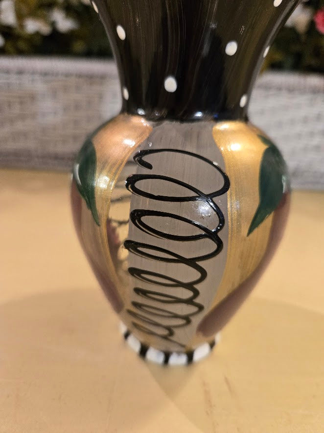 Vintage Hand-Painted Miniature Vase – Allison Daniel Designs – Eggplant & Polka Dot Pattern