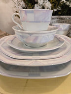 Savoir Vivre Celina Fine China Dinnerware Set – Vintage Pastel Geometric Pattern