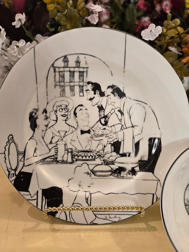 Epoch Collection “Le Restaurant” Dinnerware – Vintage Cartoon Restaurant Scene Plates & Bowls