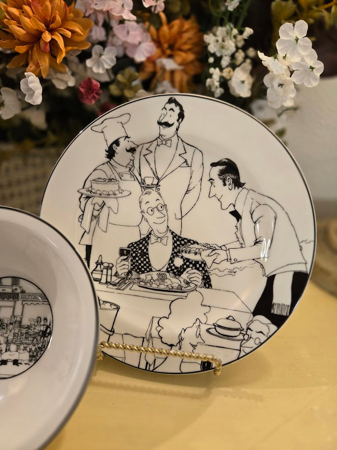 Epoch Collection “Le Restaurant” Dinnerware – Vintage Cartoon Restaurant Scene Plates & Bowls