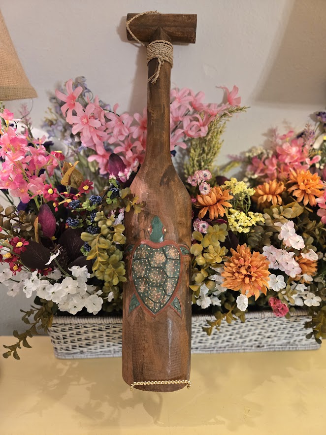 Hand-Carved Wooden Paddle with Sea Turtle Design – Rustic Coastal Wall Decor