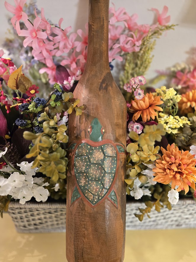 Hand-Carved Wooden Paddle with Sea Turtle Design – Rustic Coastal Wall Decor