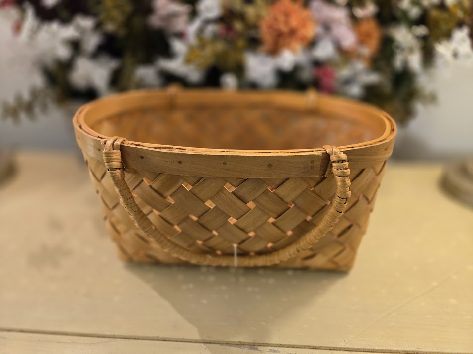 Rustic Woven Wooden Basket with Handles – Farmhouse Storage & Décor