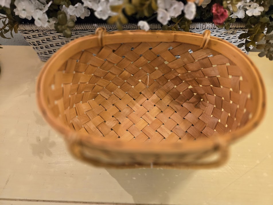 Rustic Woven Wooden Basket with Handles – Farmhouse Storage & Décor