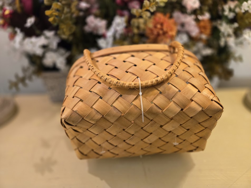 Rustic Woven Wooden Basket with Handles – Farmhouse Storage & Décor