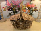 1960s Vintage French Provincial Rattan Wicker Picnic Basket with Hinged Lid