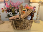 1960s Vintage French Provincial Rattan Wicker Picnic Basket with Hinged Lid