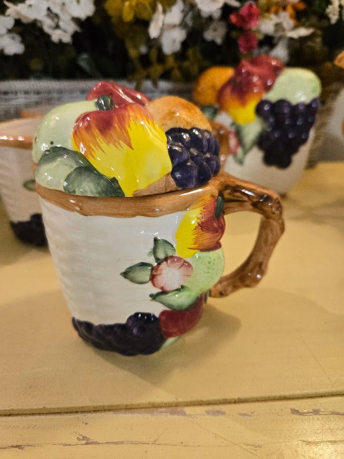 Vintage Hand-Painted Fruit Ceramic Tea Set – 11 Pieces