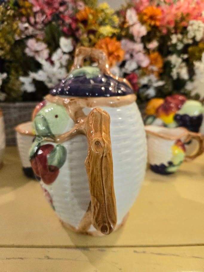 Vintage Hand-Painted Fruit Ceramic Tea Set – 11 Pieces