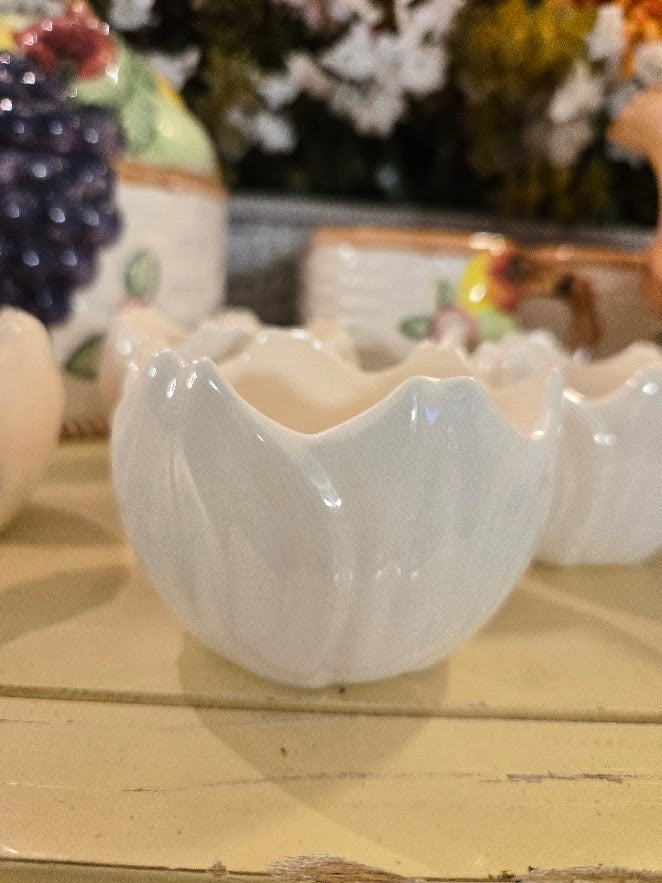 Vintage Handcrafted Ceramic Petal Bowls – Set of 4 (TF Marked)