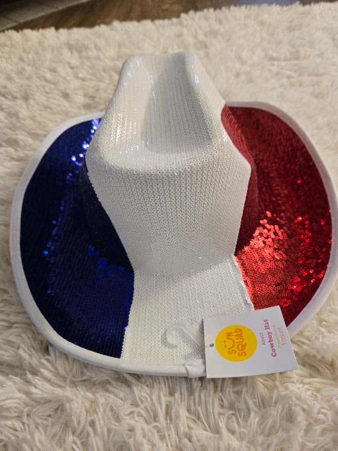 Patriotic Sequin Cowboy Hat – Red, White & Blue