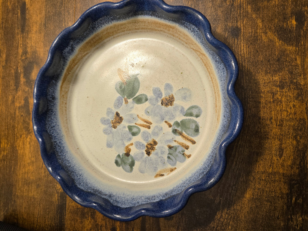 Handmade Pottery Pie Dish – Blue Floral Stoneware by Aldrich
