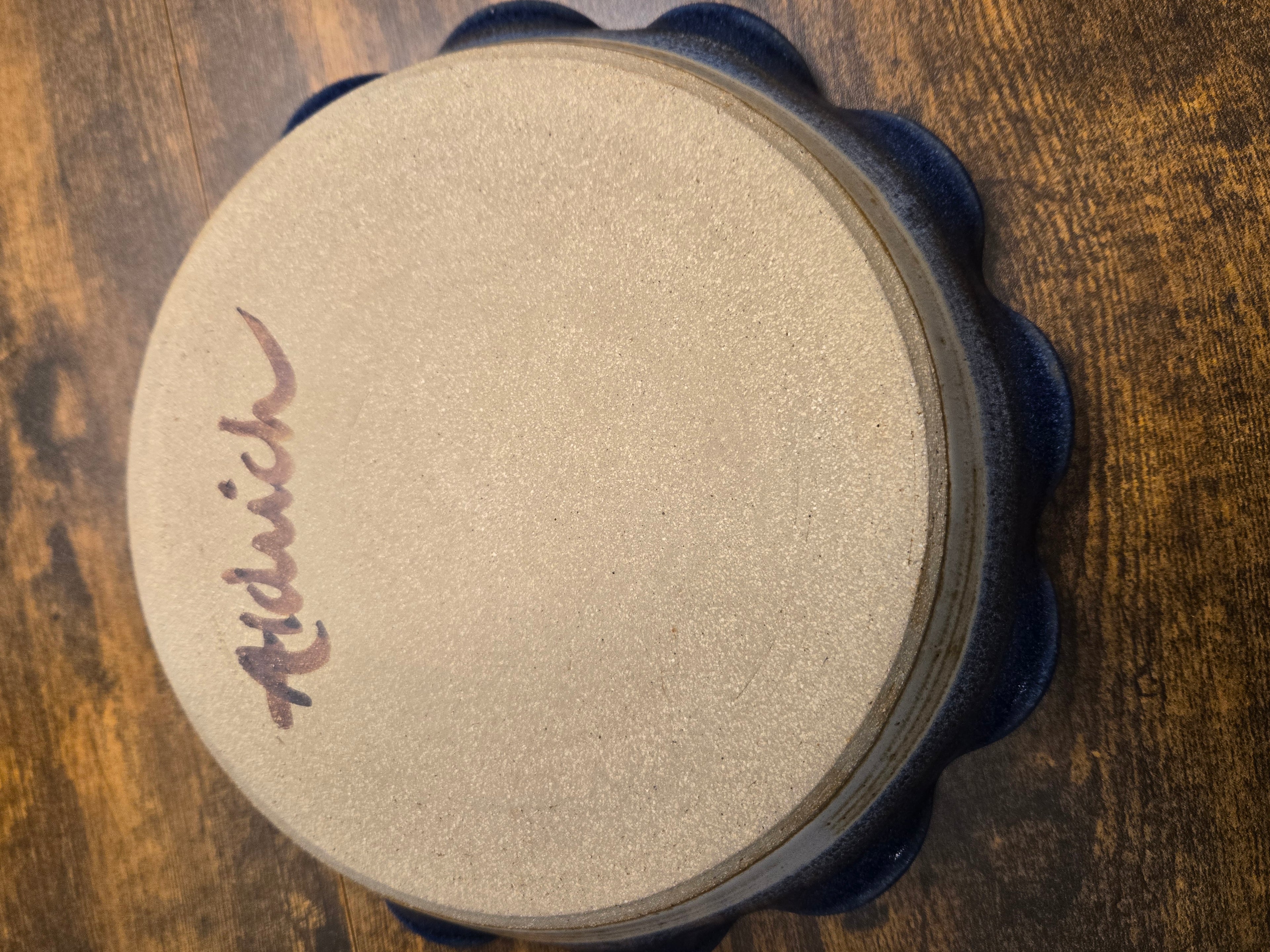 Handmade Pottery Pie Dish – Blue Floral Stoneware by Aldrich