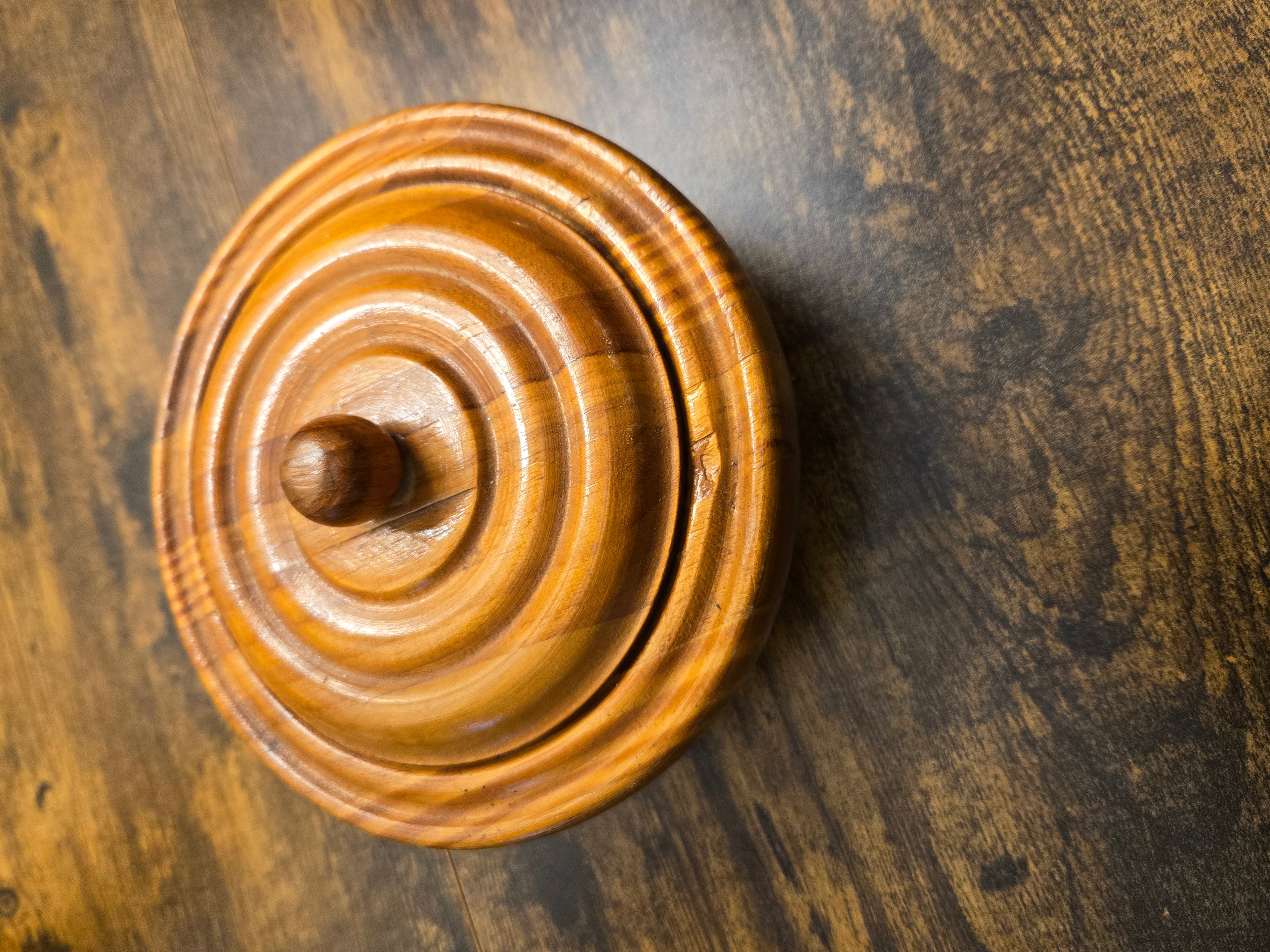 Vintage Striped Wooden Serving Bowl – Handcrafted Mid-Century Modern Kitchenware
