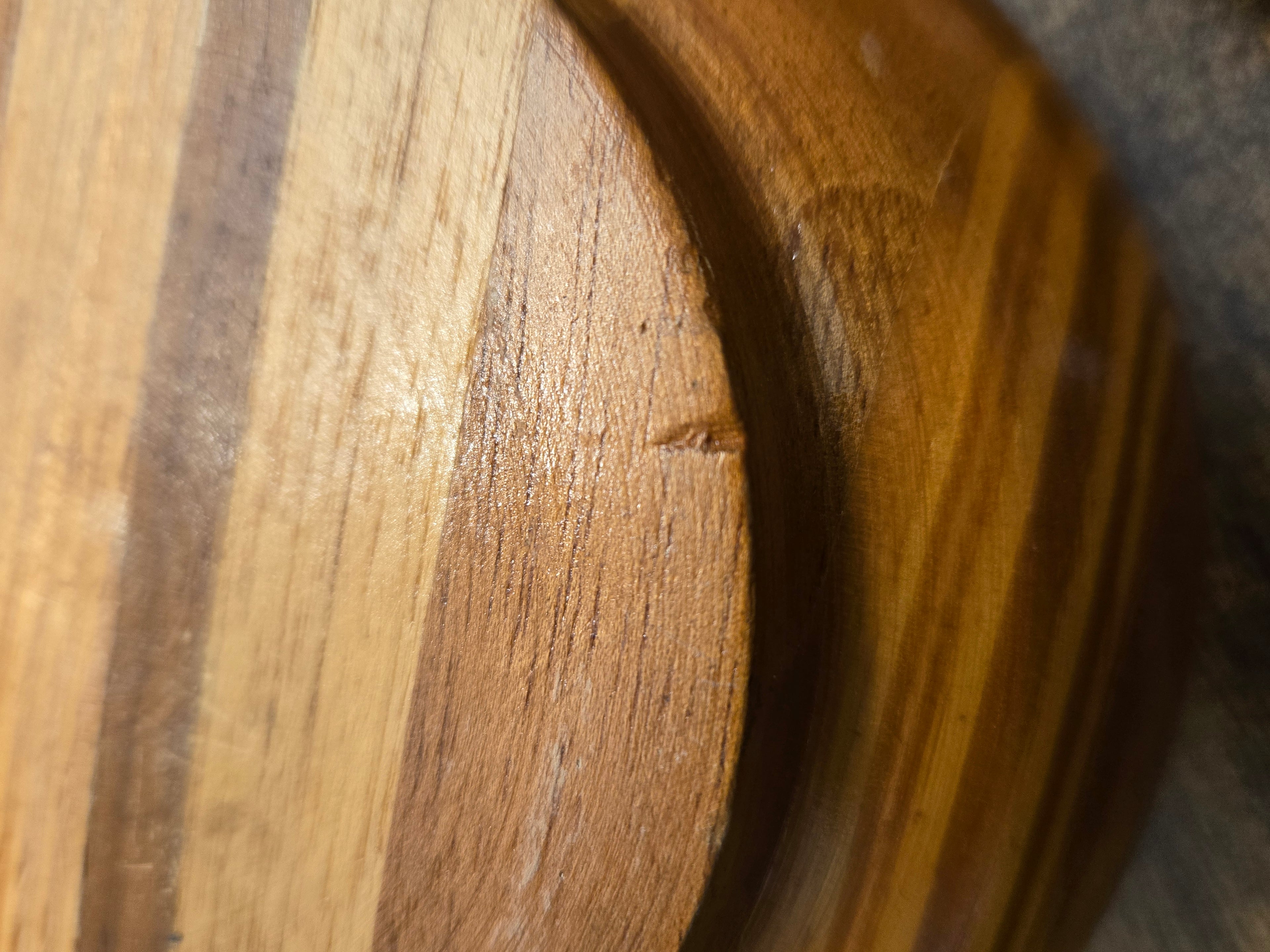 Vintage Striped Wooden Serving Bowl – Handcrafted Mid-Century Modern Kitchenware