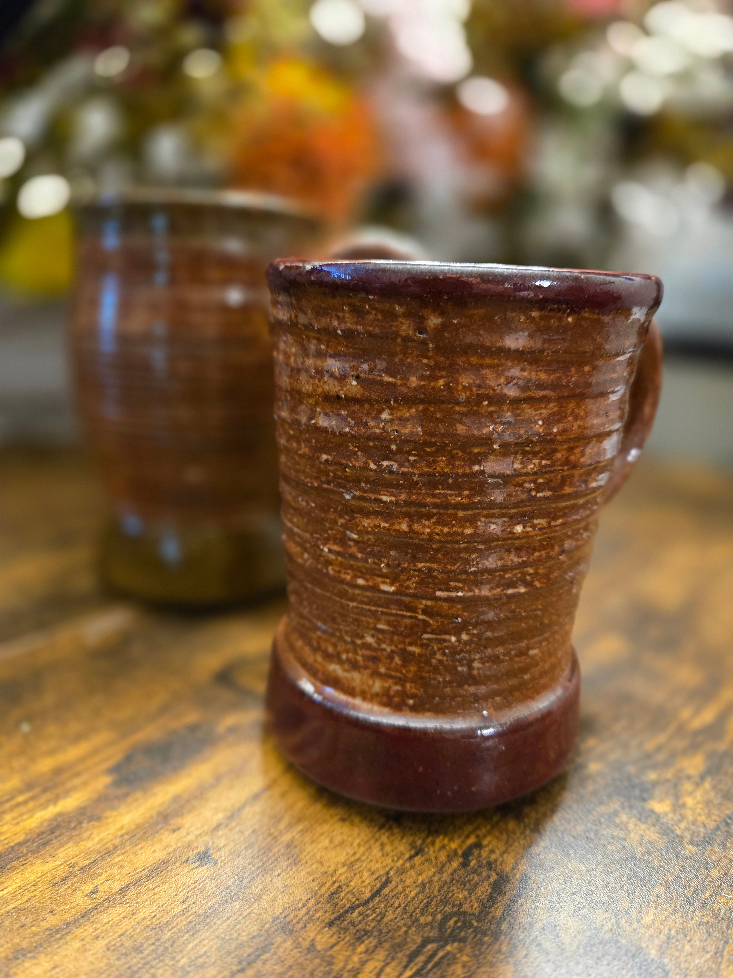 Rustic Handmade Pottery Mug Set – Brown & Maroon Glazed Bundle (2)
