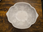 Vintage Milk Glass Serving Bowl with Embossed Grape & Leaf Pattern – Mid-Century White Glass Dish