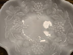 Vintage Milk Glass Serving Bowl with Embossed Grape & Leaf Pattern – Mid-Century White Glass Dish