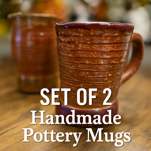 Rustic Handmade Pottery Mug Set – Brown & Maroon Glazed Bundle (2)
