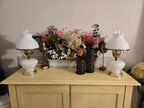 Vintage Hobnail Milk Glass Lamps – Pair of White Table Lamps with Brass Base