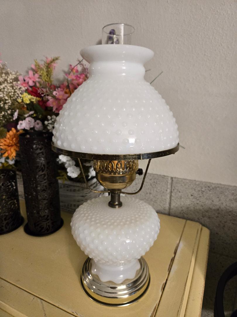 Vintage Hobnail Milk Glass Lamps – Pair of White Table Lamps with Brass Base