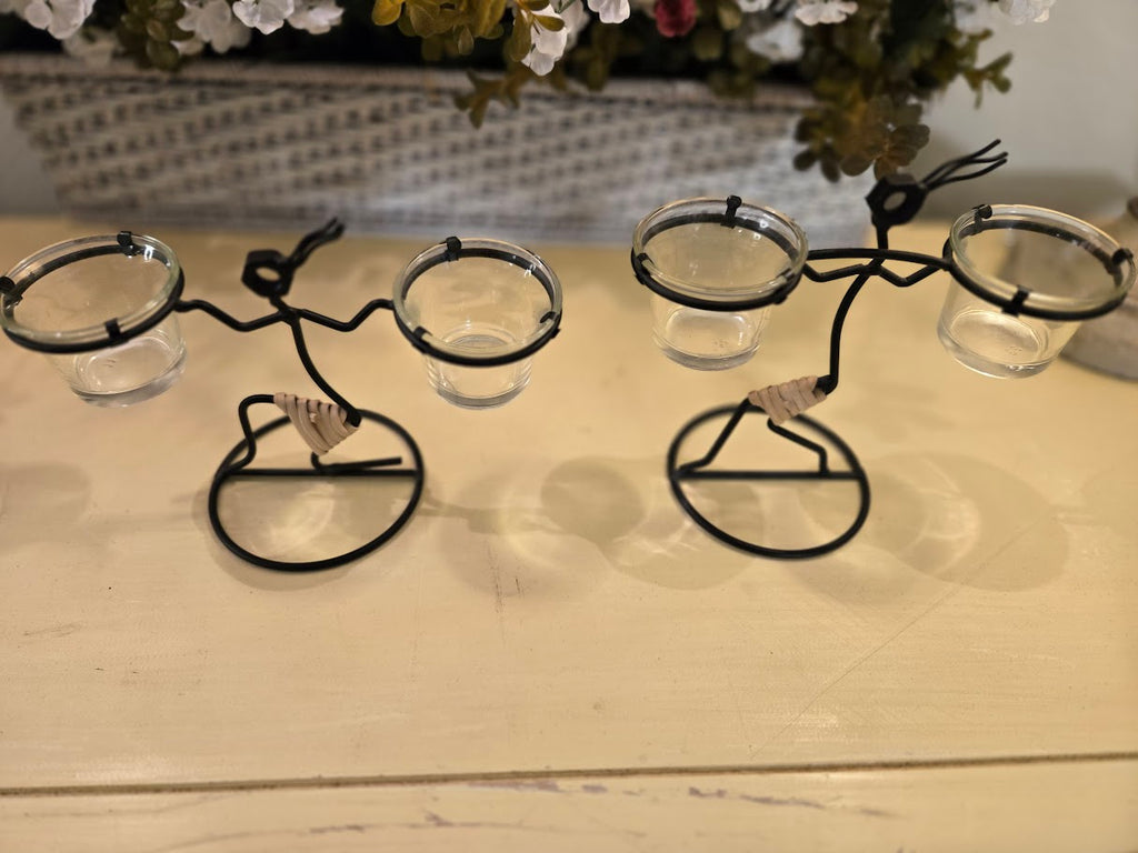 Set of 2 Rustic Metal Balance Candle Holders – Handcrafted Tealight Votive Stands with Glass Cups