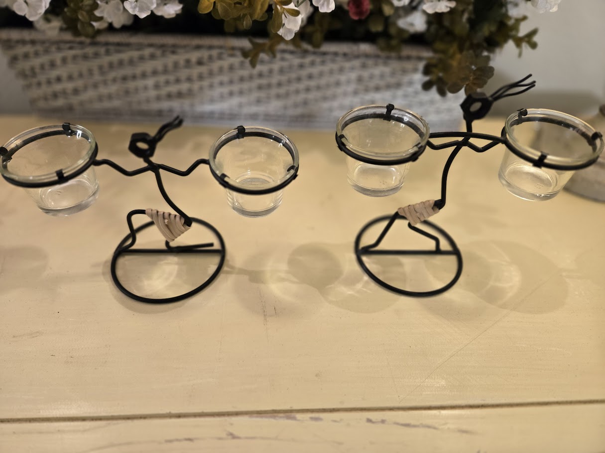 Set of 2 Rustic Metal Balance Candle Holders – Handcrafted Tealight Votive Stands with Glass Cups
