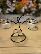 Set of 2 Rustic Metal Balance Candle Holders – Handcrafted Tealight Votive Stands with Glass Cups