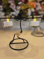 Set of 2 Rustic Metal Balance Candle Holders – Handcrafted Tealight Votive Stands with Glass Cups
