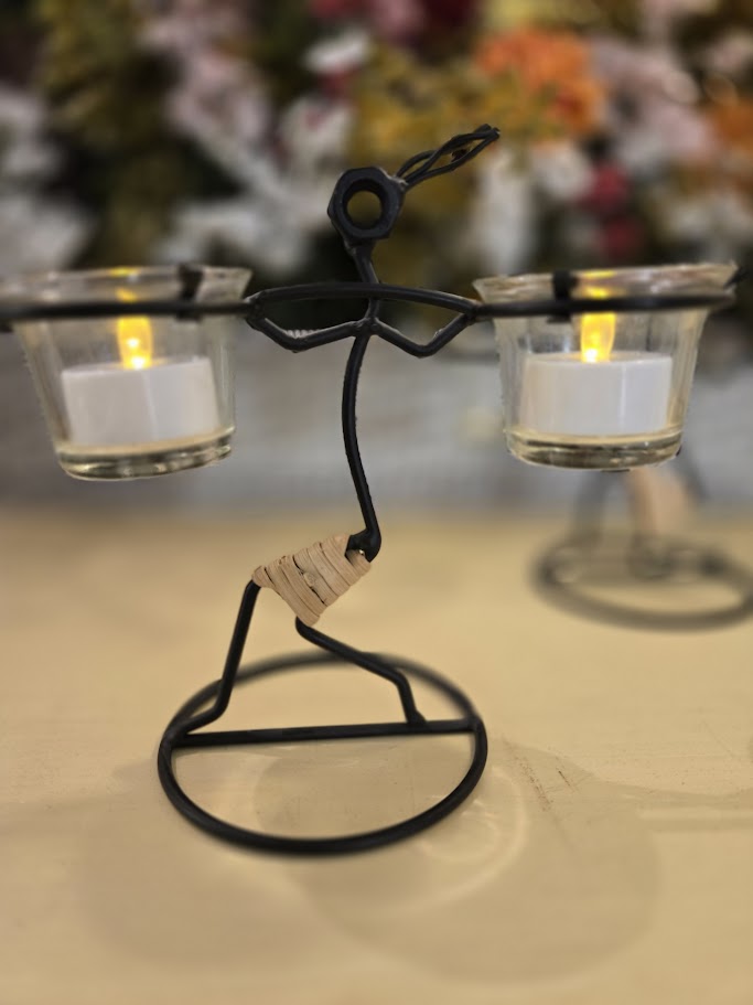 Set of 2 Rustic Metal Balance Candle Holders – Handcrafted Tealight Votive Stands with Glass Cups