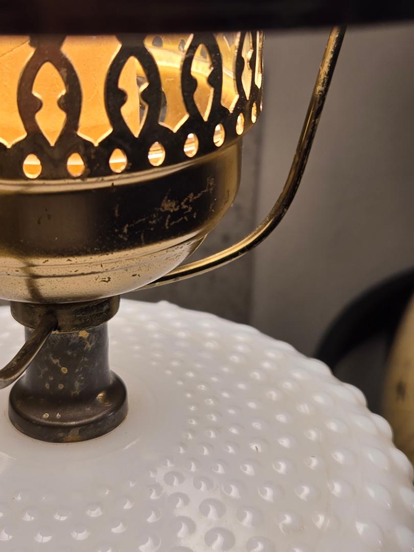 Vintage Hobnail Milk Glass Lamps – Pair of White Table Lamps with Brass Base