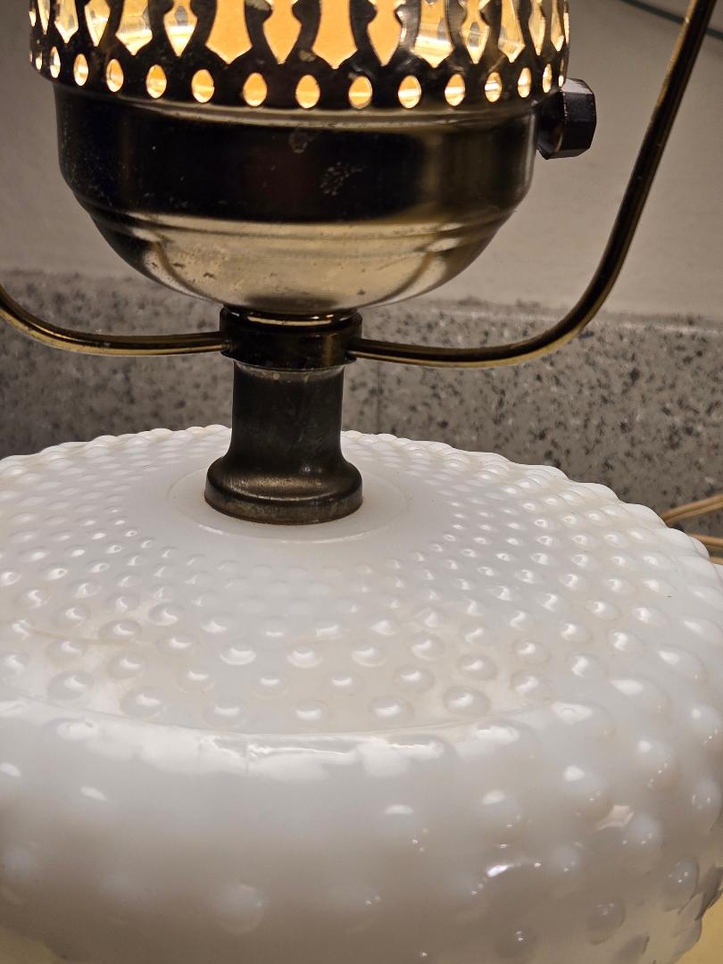 Vintage Hobnail Milk Glass Lamps – Pair of White Table Lamps with Brass Base